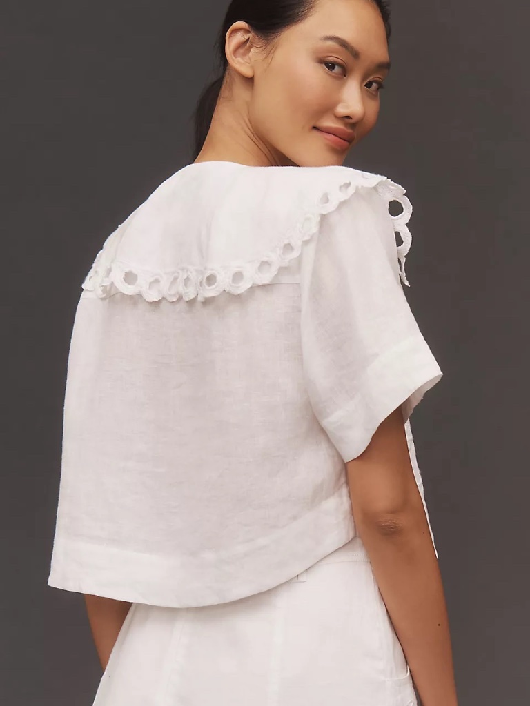 Lovaan Mary Short-Sleeve Collared Button-Front Blouse Size 4 — image 2 of 8